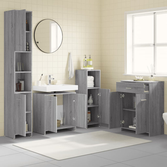 Set mobilier de baie, 4 piese, gri sonoma, lemn prelucrat WALTI