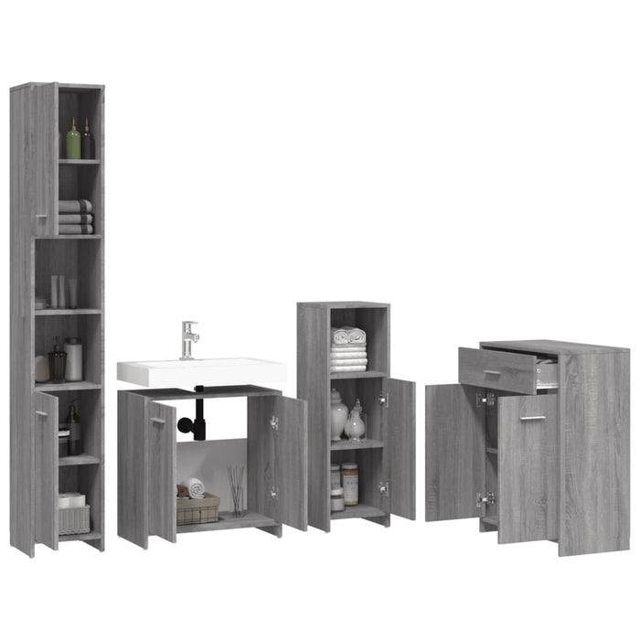 Set mobilier de baie, 4 piese, gri sonoma, lemn prelucrat WALTI