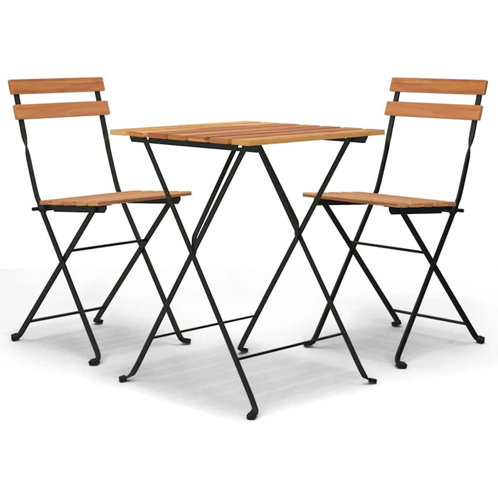 Set mobilier de bistro pliabil, 3 piese, lemn masiv tec și oțel - WALTI WALTI