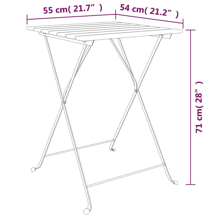 Set mobilier de bistro pliabil, 3 piese, lemn masiv tec și oțel - WALTI WALTI