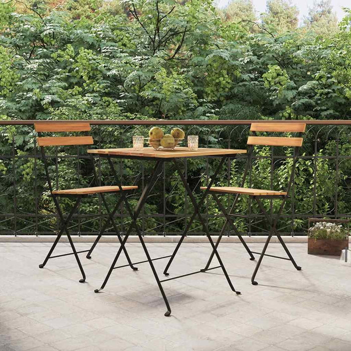 Set mobilier de bistro pliabil, 3 piese, lemn masiv tec și oțel - WALTI WALTI