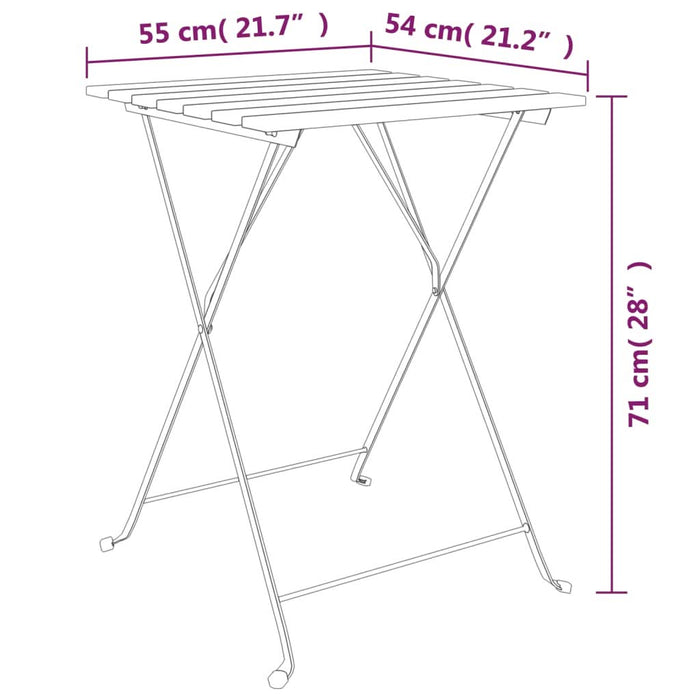 Masa de bistro pliabilă, 55x54x71 cm, lemn masiv de tec și oțel - WALTI WALTI