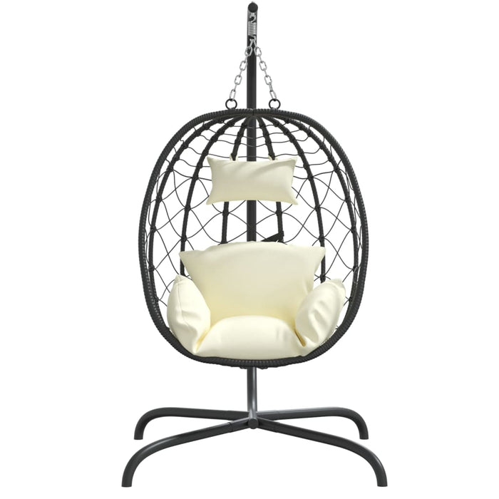 Scaun suspendat tip ou cu pernă, alb crem, poliratan și oțel - WALTI WALTI