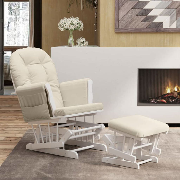 Scaun glisant cu taburet, alb crem, material textil - WALTI WALTI