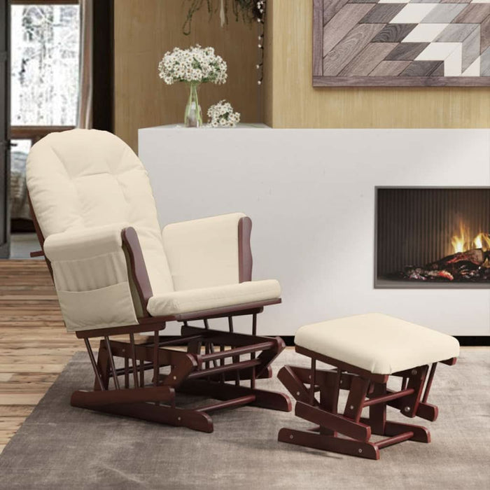 Scaun glisant cu taburet, alb crem, material textil - WALTI WALTI