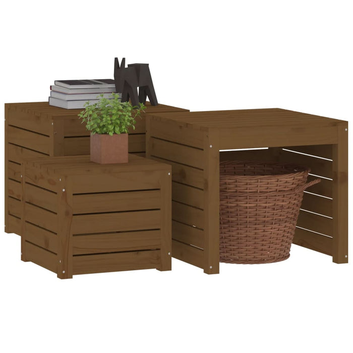 Set mobilier de bar, 3 piese, maro miere, lemn masiv de pin WALTI