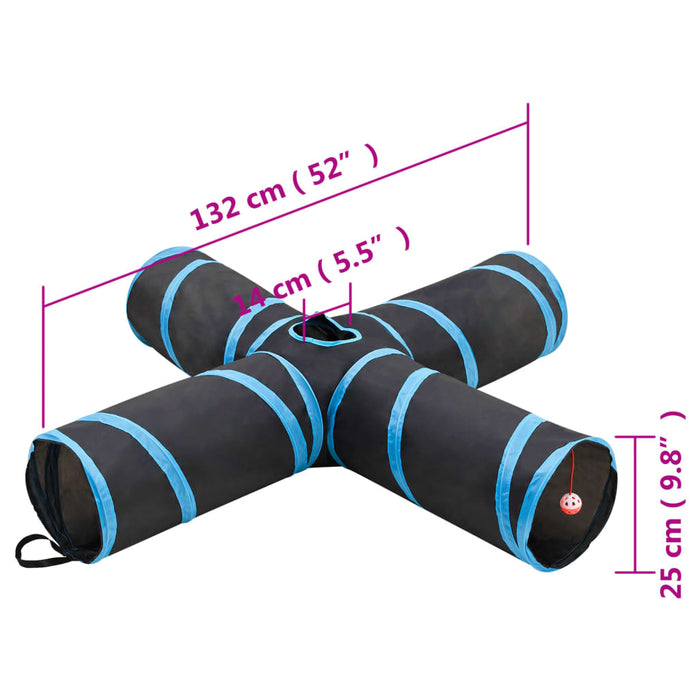 Tunel pentru pisici 4 căi, negru și albastru, 132 cm, poliester - WALTI WALTI