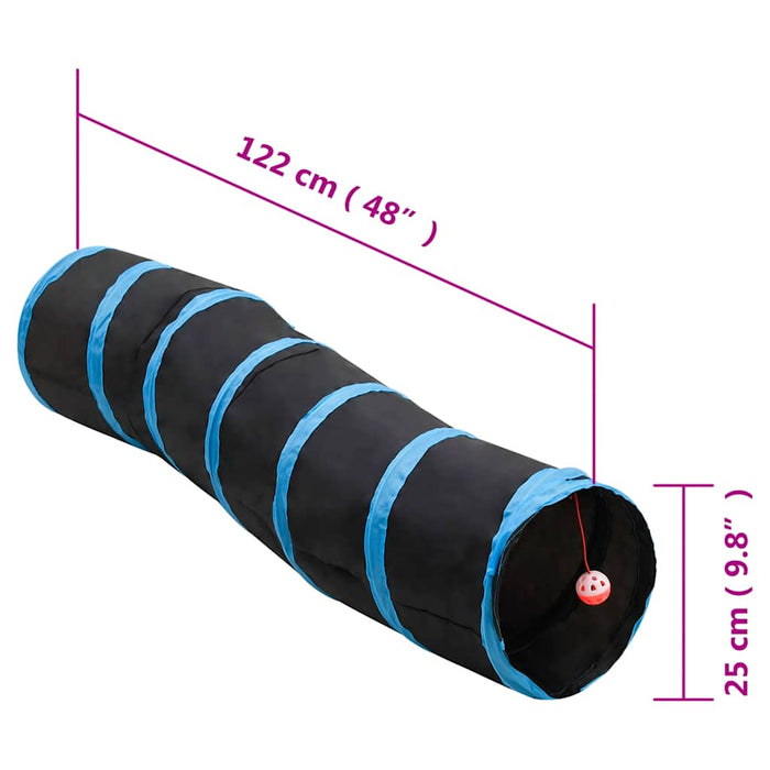 Tunel pentru pisici în formă S, negru/albastru 122 cm poliester - WALTI WALTI