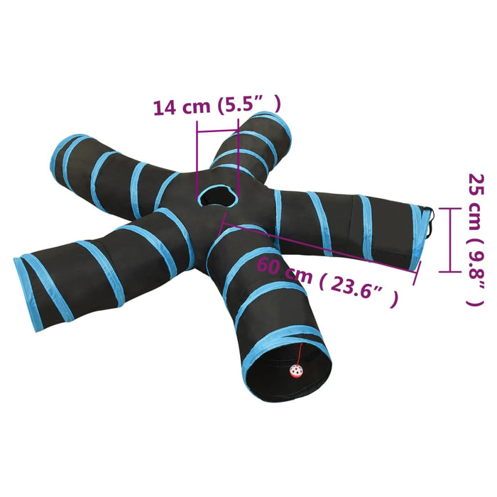 Tunel pentru pisici 5 căi, negru și albastru, 25 cm, poliester - WALTI WALTI