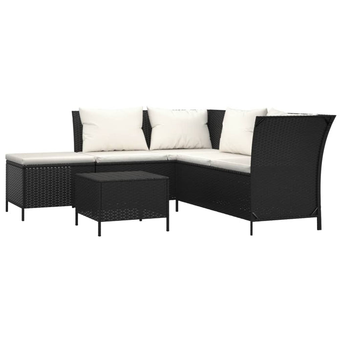 Set mobilier relaxare grădină 4 piese cu perne poliratan negru WALTI