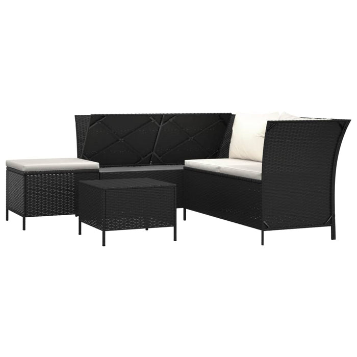 Set mobilier relaxare grădină 4 piese cu perne poliratan negru WALTI