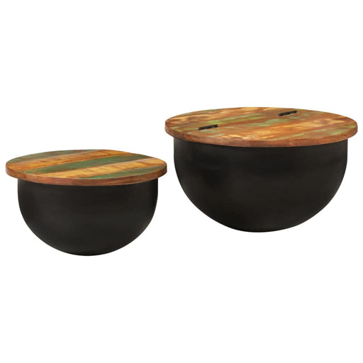 Set măsuțe de cafea, 2 piese, negru, lemn masiv reciclat - WALTI WALTI