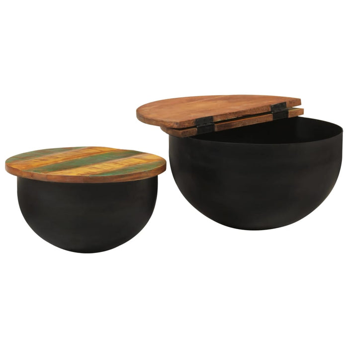 Set măsuțe de cafea, 2 piese, negru, lemn masiv reciclat - WALTI WALTI