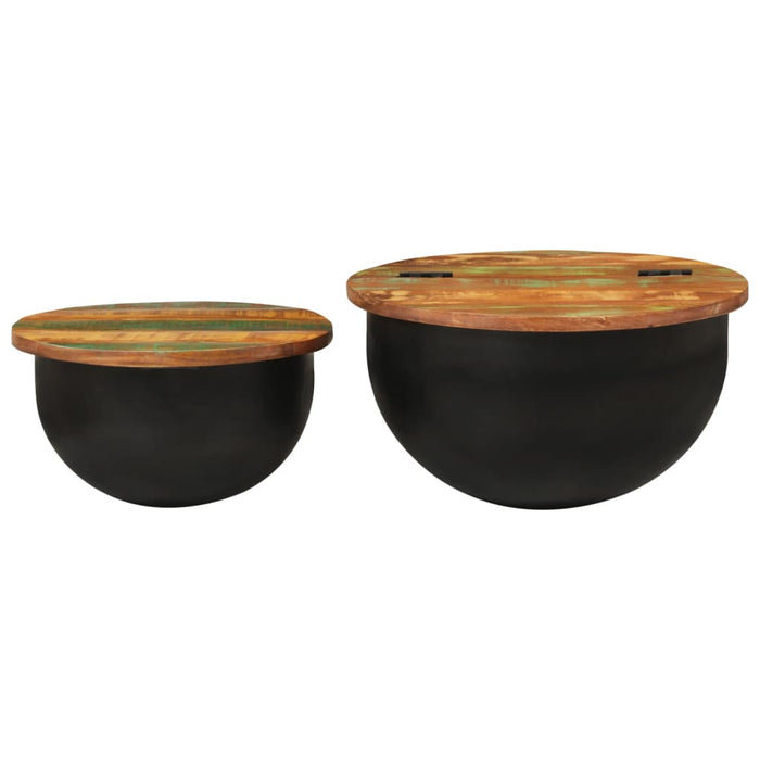 Set măsuțe de cafea, 2 piese, negru, lemn masiv reciclat - WALTI WALTI