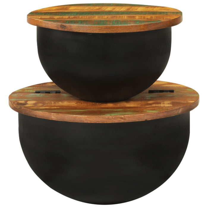 Set măsuțe de cafea, 2 piese, negru, lemn masiv reciclat - WALTI WALTI