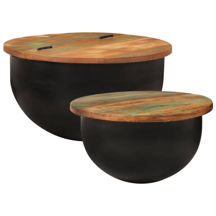 Set măsuțe de cafea, 2 piese, negru, lemn masiv reciclat - WALTI WALTI