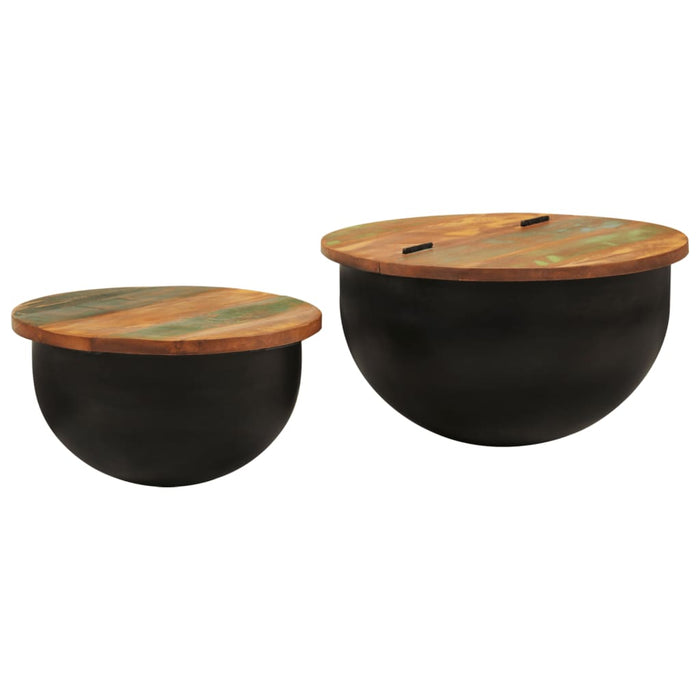 Set măsuțe de cafea, 2 piese, negru, lemn masiv reciclat - WALTI WALTI