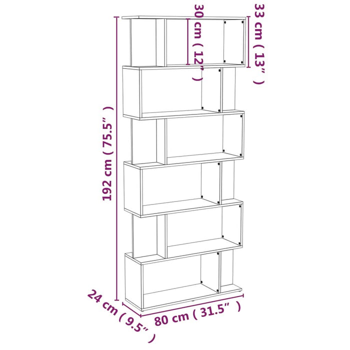 Bibliotecă/Separator stejar fumuriu 80x24x192 cm lemn prelucrat - WALTI WALTI