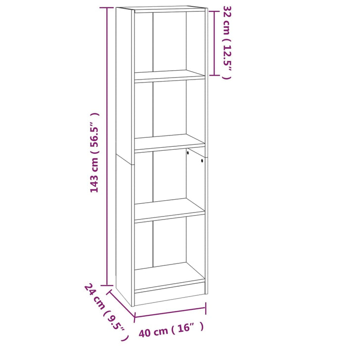 Bibliotecă cu 4 niveluri gri sonoma 40x24x143 cm lemn compozit WALTI