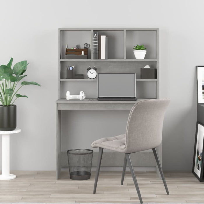 Birou cu rafturi, gri beton, 102x45x148 cm, lemn compozit - WALTI WALTI