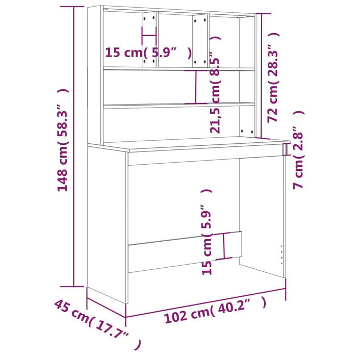Birou cu rafturi, stejar maro, 102x45x148 cm, lemn compozit - WALTI WALTI