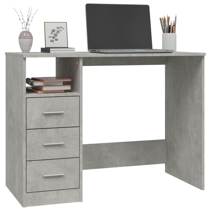Birou cu sertare, gri beton, 102x50x76 cm, lemn prelucrat - WALTI WALTI