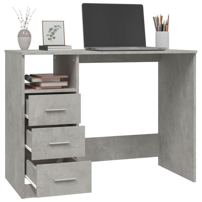 Birou cu sertare, gri beton, 102x50x76 cm, lemn prelucrat - WALTI WALTI