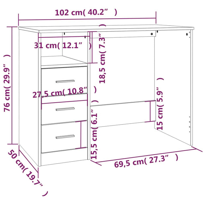 Birou cu sertare, gri beton, 102x50x76 cm, lemn prelucrat - WALTI WALTI