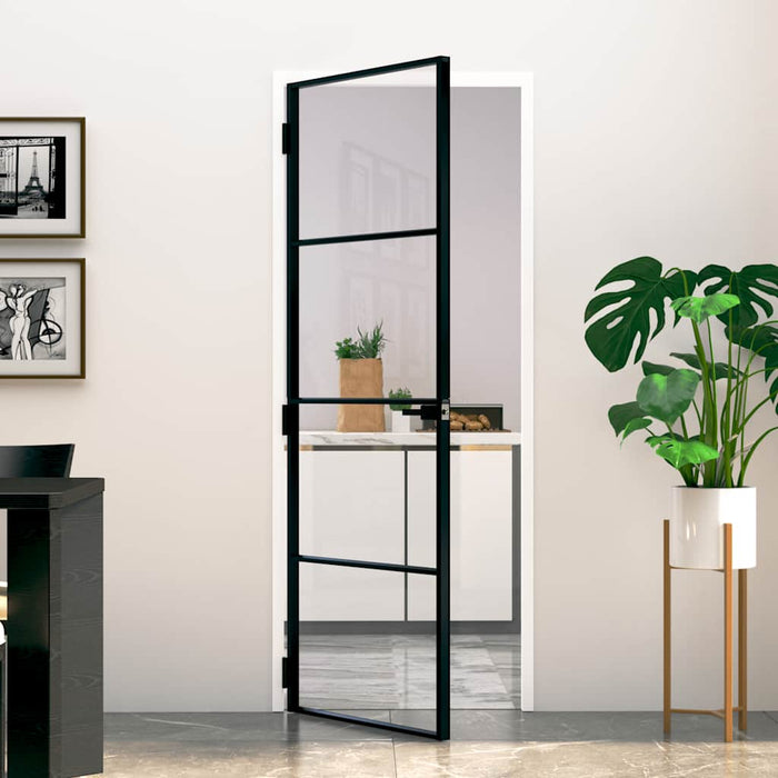 Ușă de interior negru 76x201,5 cm sticlă securiz./aluminiu slim WALTI