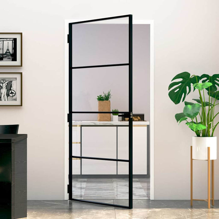 Ușă de interior negru 93x201,5 cm sticlă securiz./aluminiu slim WALTI