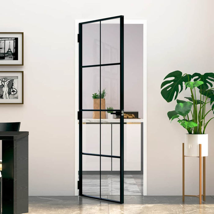 Ușă de interior negru 76x201,5 cm sticlă securiz./aluminiu slim WALTI