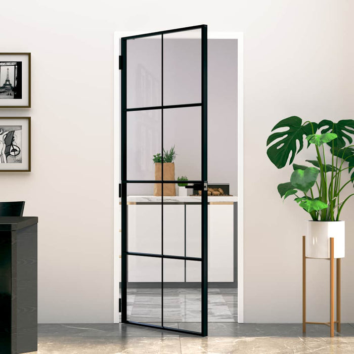 Ușă de interior negru 83x201,5 cm sticlă securiz./aluminiu slim WALTI