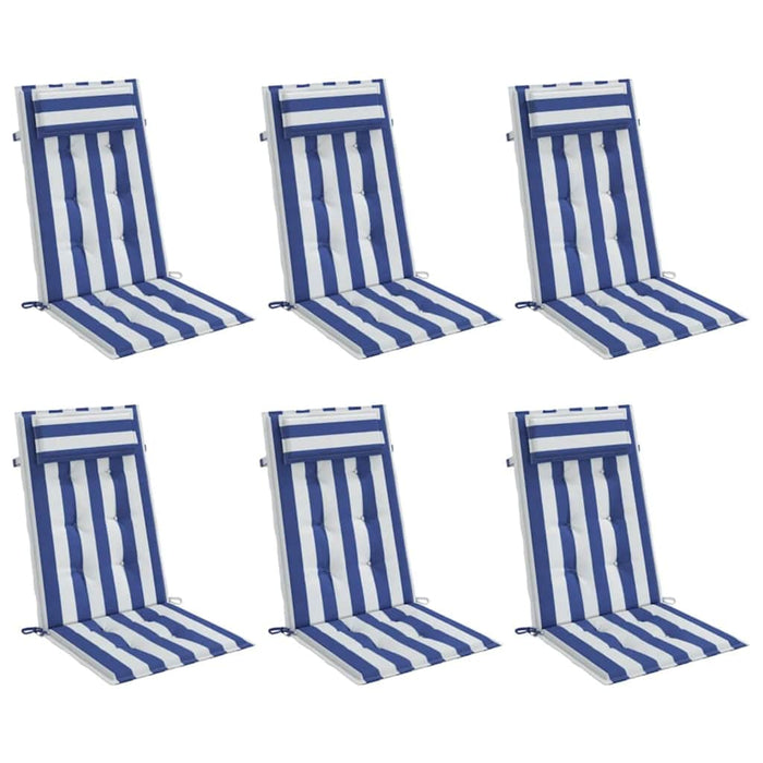 Perne de scaun spătar înalt, 6 buc. dungi albastre&albe, textil WALTI