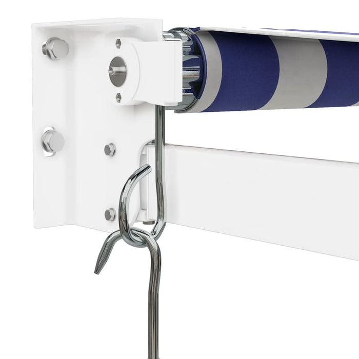 Copertină retractabilă albastru/alb, 5x3 m, textil/aluminiu WALTI