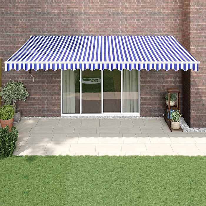 Copertină retractabilă automată, albastru și alb, 5x3 m WALTI