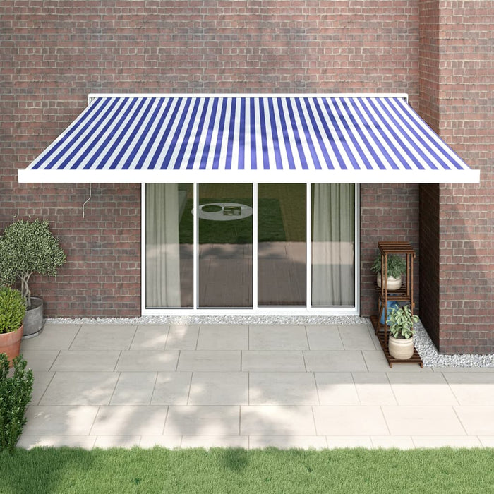 Copertină retractabilă albastru/alb, 4x3 m, textil/aluminiu - WALTI WALTI