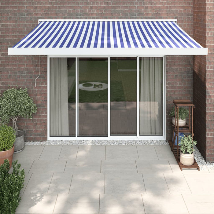 Copertină retractabilă albastru/alb, 3x2,5 m, textil/aluminiu WALTI