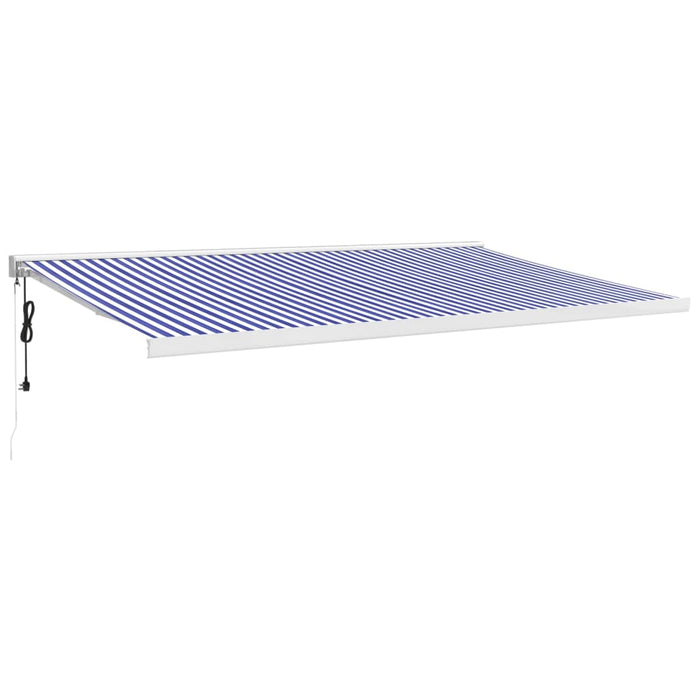 Copertină retractabilă albastru/alb, 5x3 m, textil/aluminiu WALTI