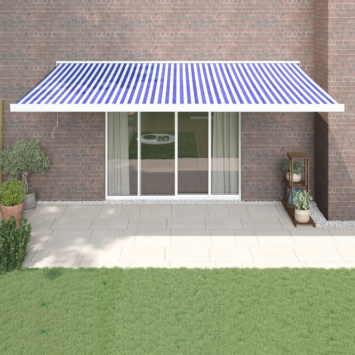 Copertină retractabilă albastru/alb, 5x3 m, textil/aluminiu WALTI