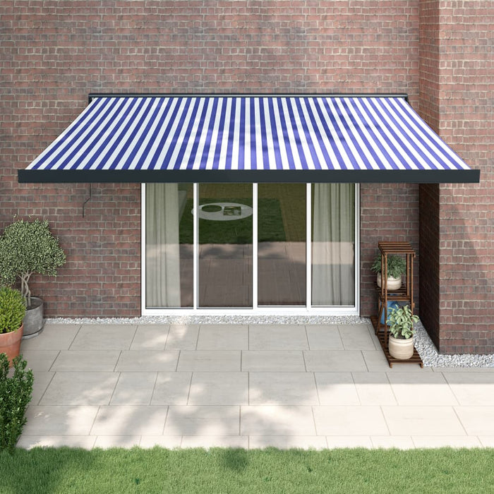 Copertină retractabilă albastru/alb, 4,5x3 m, textil/aluminiu WALTI