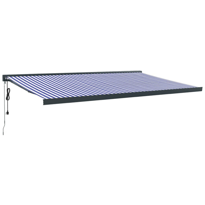 Copertină retractabilă albastru/alb, 5x3 m, textil/aluminiu WALTI