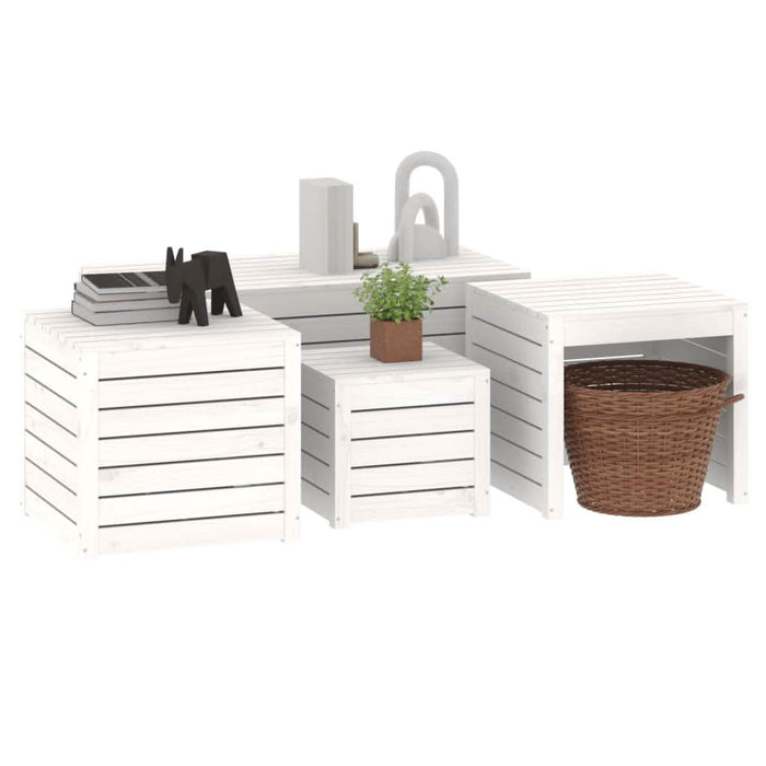 Set cutii de grădină, 4 piese, alb, lemn masiv de pin - WALTI WALTI
