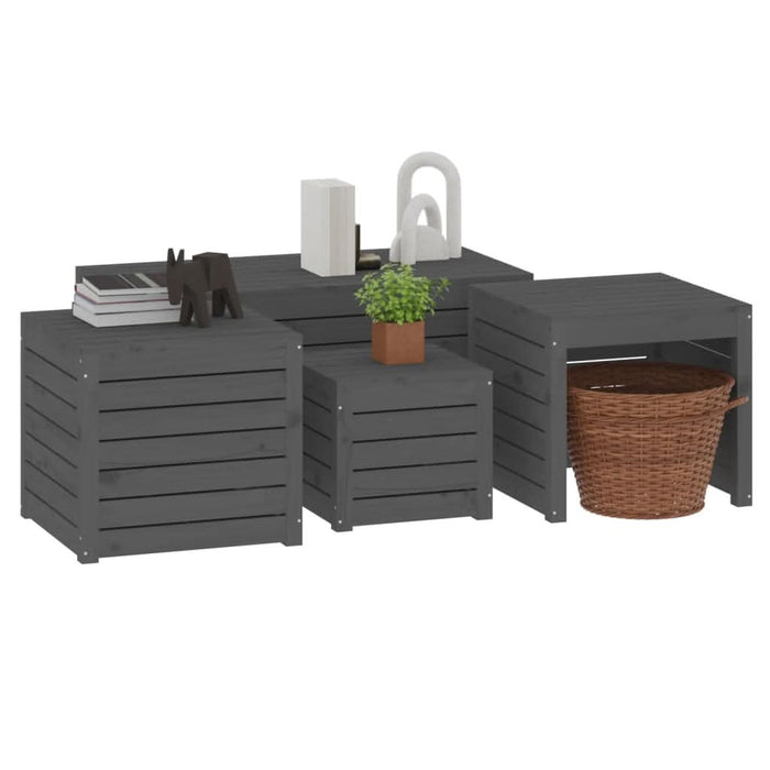 Set cutii de grădină, 4 piese, gri, lemn masiv de pin - WALTI WALTI