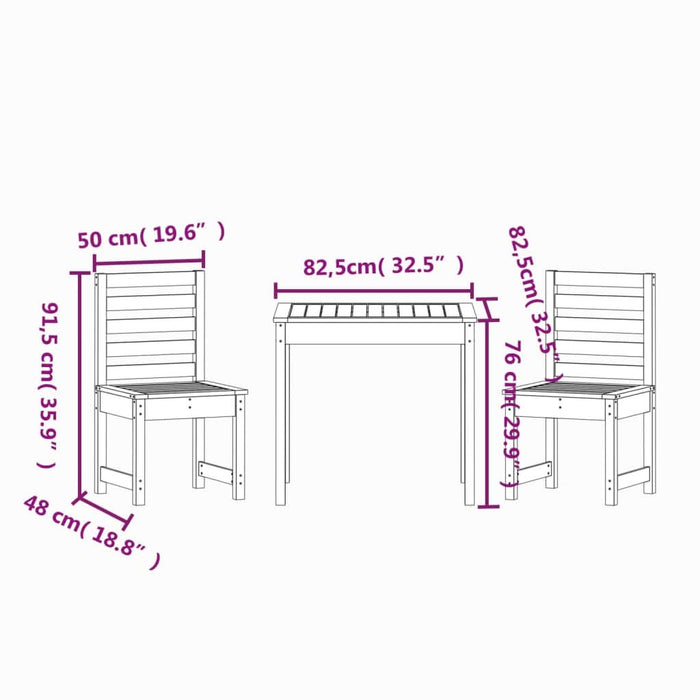 Set bistro de grădină, 3 piese, alb, lemn masiv de pin - WALTI WALTI
