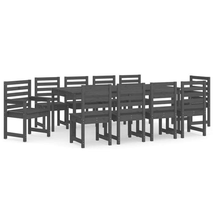 Set de masă pentru grădină, 11 piese, gri, lemn masiv de pin WALTI