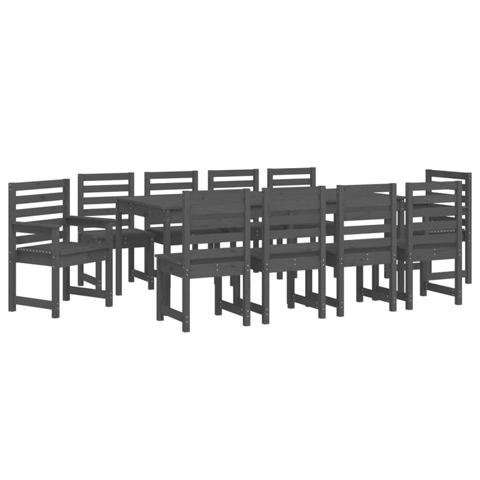 Set de masă pentru grădină, 11 piese, gri, lemn masiv de pin WALTI