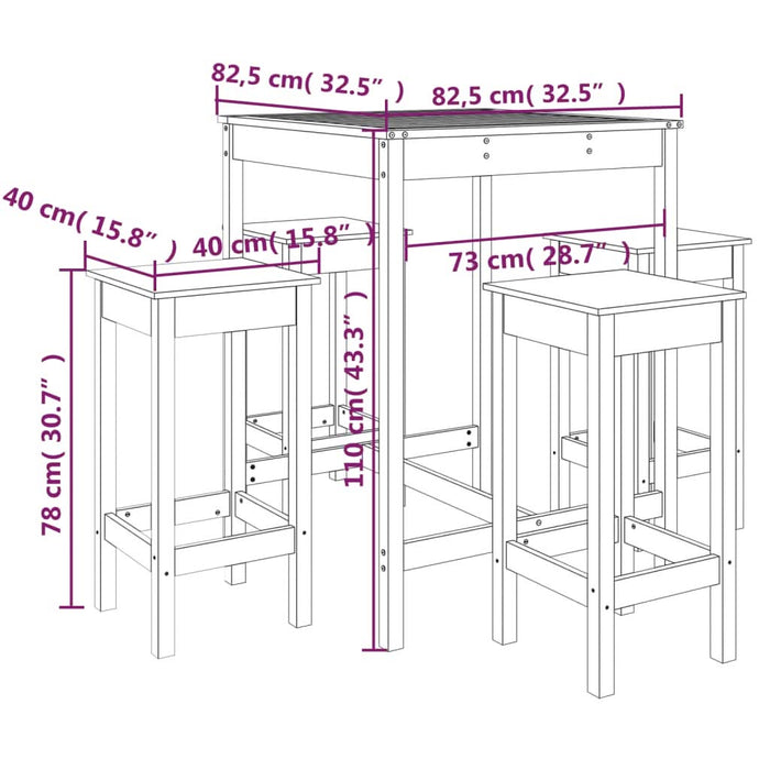 Set mobilier de bar pentru grădină, 5 piese,alb, lemn masiv pin - WALTI WALTI