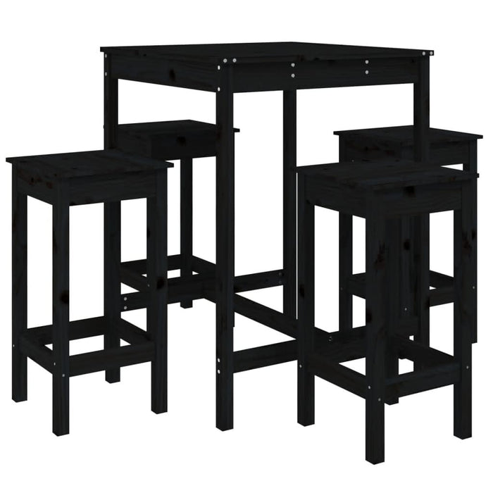 Set mobilier bar de grădină, 5 piese, negru, lemn masiv de pin - WALTI WALTI