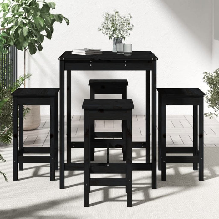 Set mobilier bar de grădină, 5 piese, negru, lemn masiv de pin - WALTI WALTI