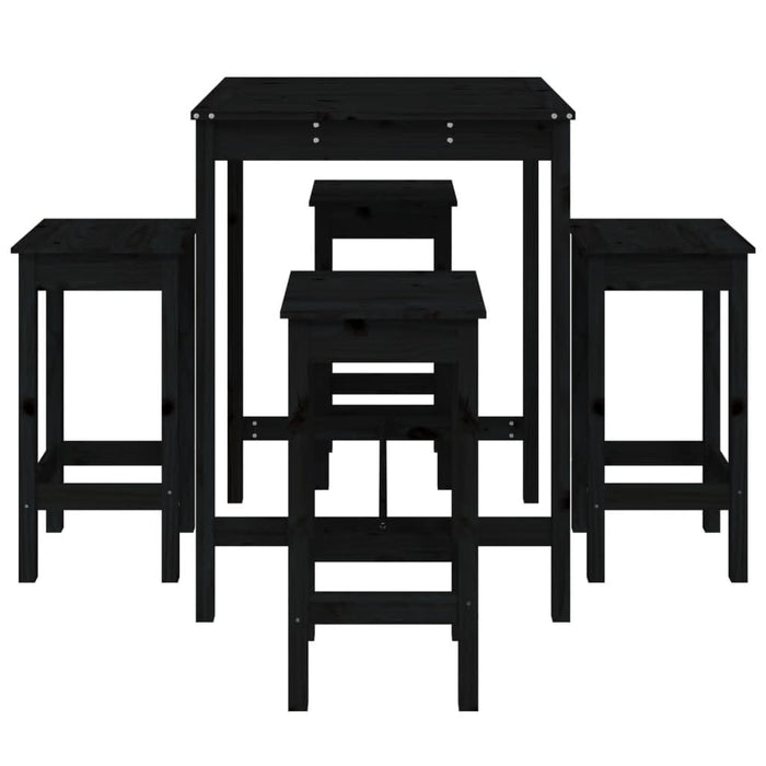 Set mobilier bar de grădină, 5 piese, negru, lemn masiv de pin - WALTI WALTI
